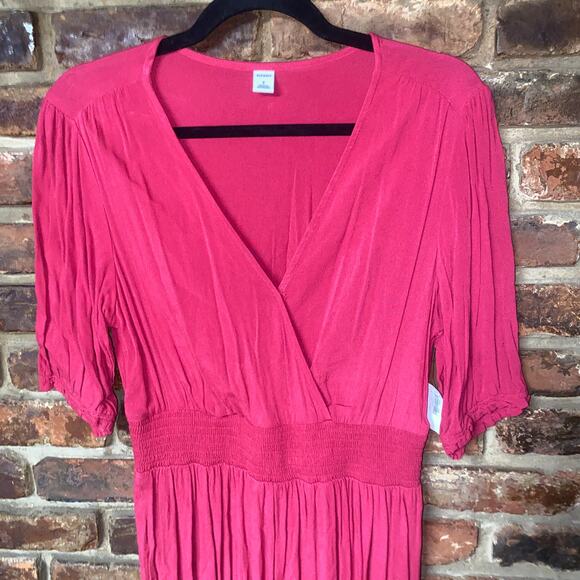 NWT Old Navy Pink Short Sleeve Empire Waist Surplice Maxi Dress Women's Small - Picture 2 of 7
